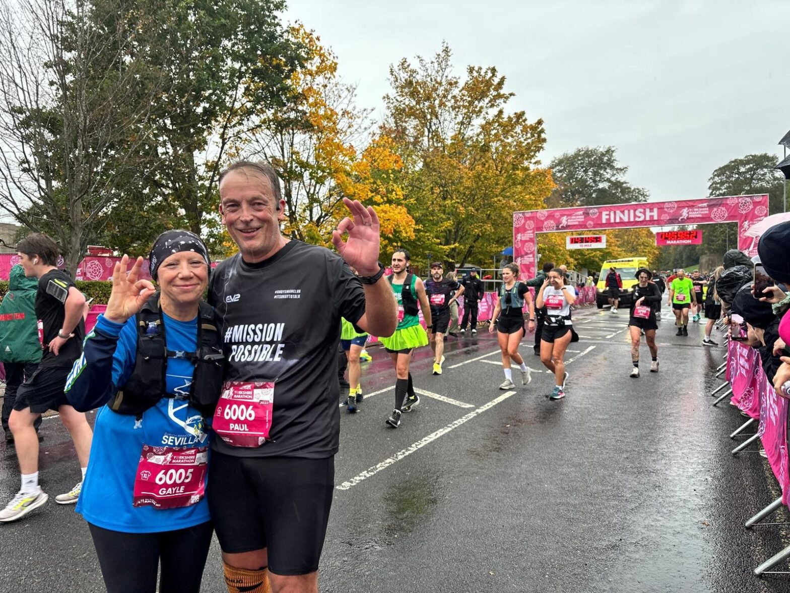 Paul Bullivant Completes Yorkshire Marathon for ANDYSMANCLUB Paul Bullivant and his wife Gayle at the Yorkshire Marathon