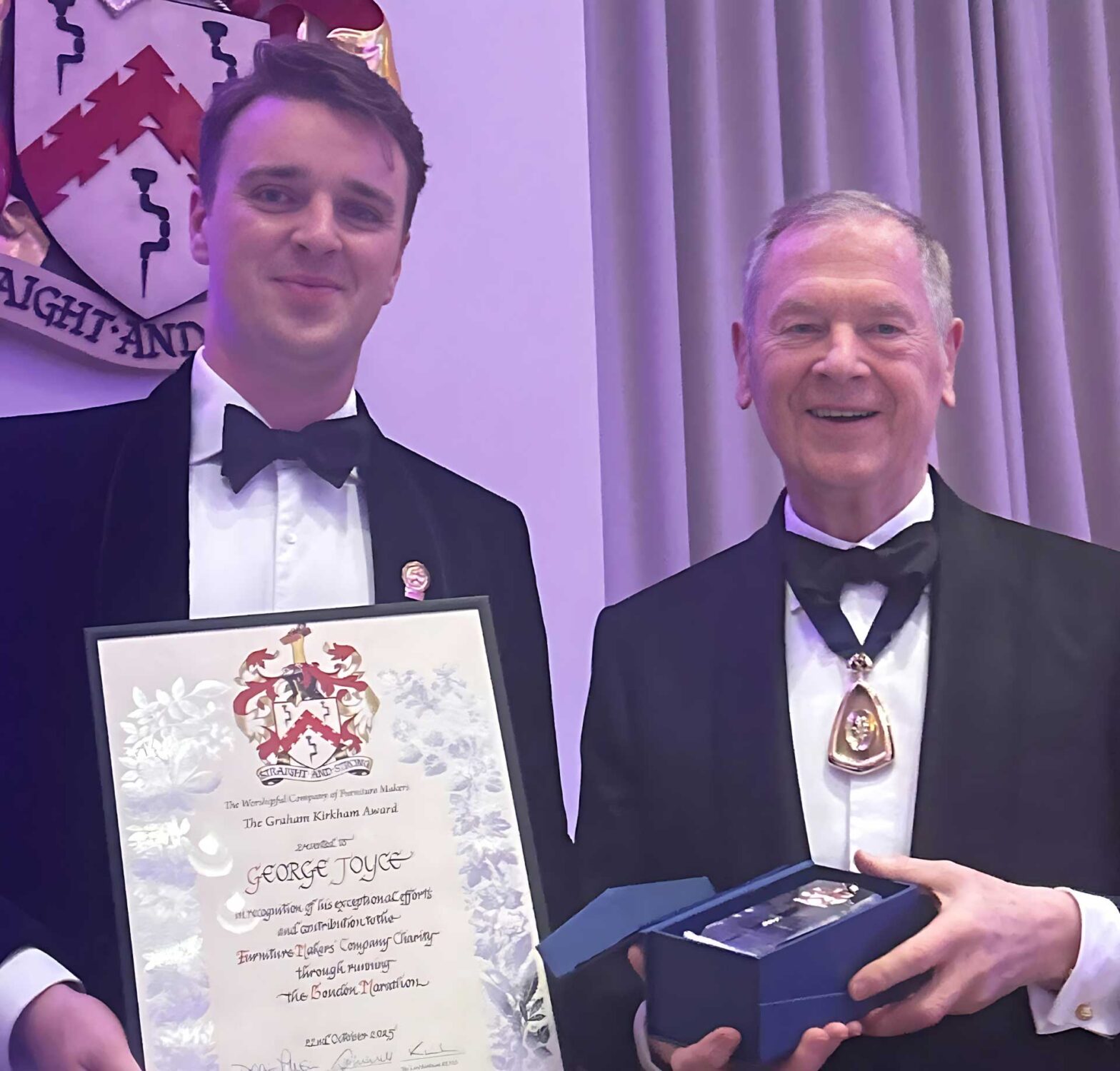 George Joyce Receives Graham Kirkham Award George Joyce being presented with the Graham Kirkham Award by Lord Kirkham himself