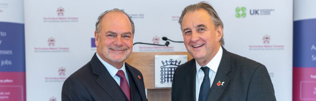 New British Furniture Confederation (BFC) Chairman Tony Attard OBE DL and previous Chairman Jonathan Hindle
